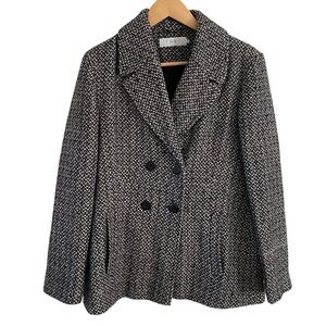 John Lewis DOUBLE-BREASTED WOOL BLEND COAT Black White Women’s Size 14